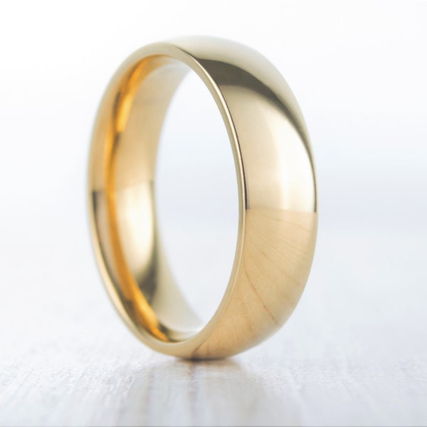 6mm Wide, filled 18ct Yellow gold Plain Wedding band Ring - gold ring