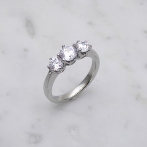 Genuine moissanite Vintage style 3 stone trilogy ring - engagement ring - wedding ring image 2