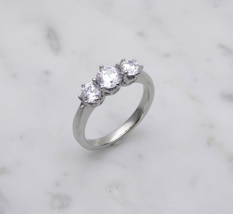 Genuine moissanite Vintage style 3 stone trilogy ring - engagement ring - wedding ring image 2