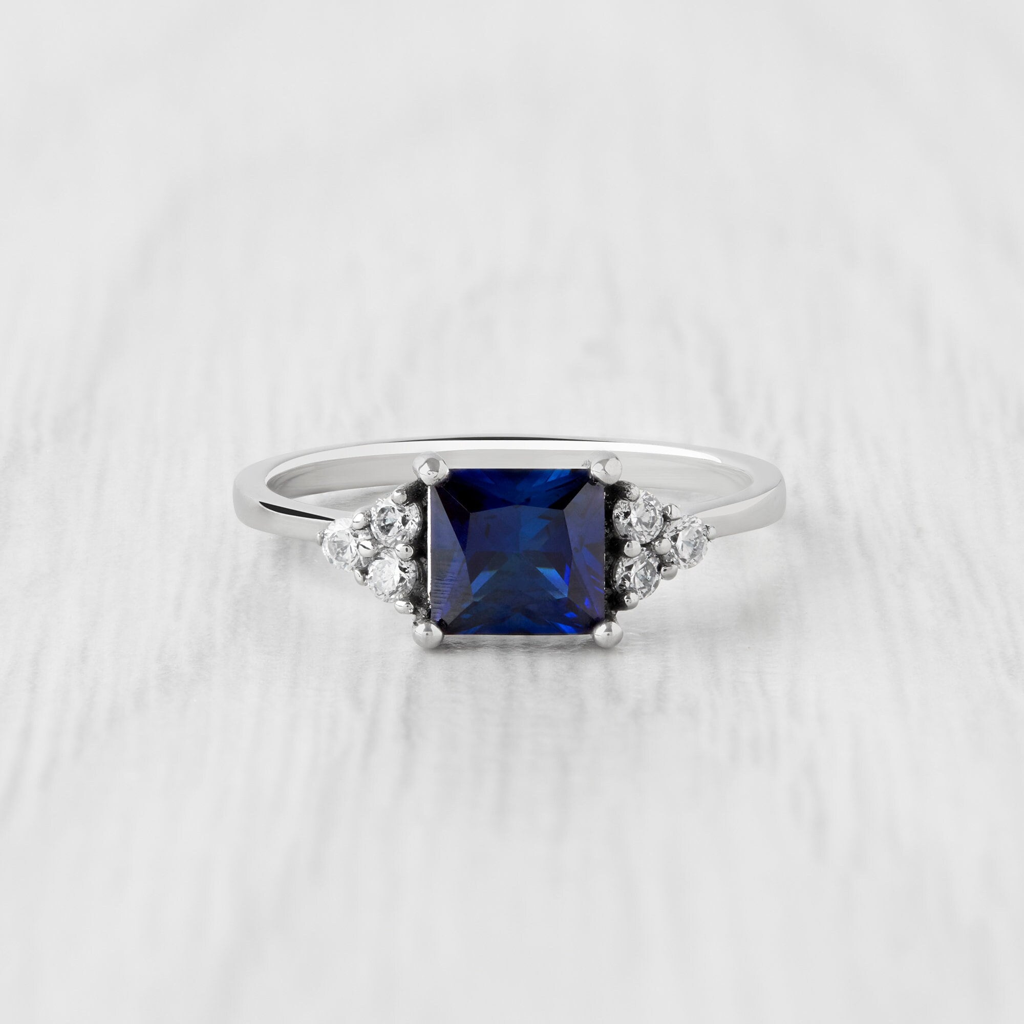 Blue Sapphire Princess Cut Jessica Ring Engagement Ring | Italo Jewelry