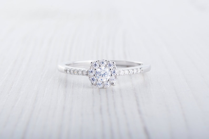 Genuine Moissanite Engagement Ring Available in Sterling Silver or White Gold Filled Handmade image 1