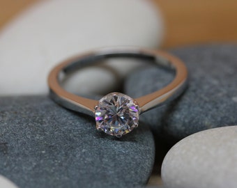 1ct Moissanite Solitaire ring available in white gold or titanium - engagement ring - hand made