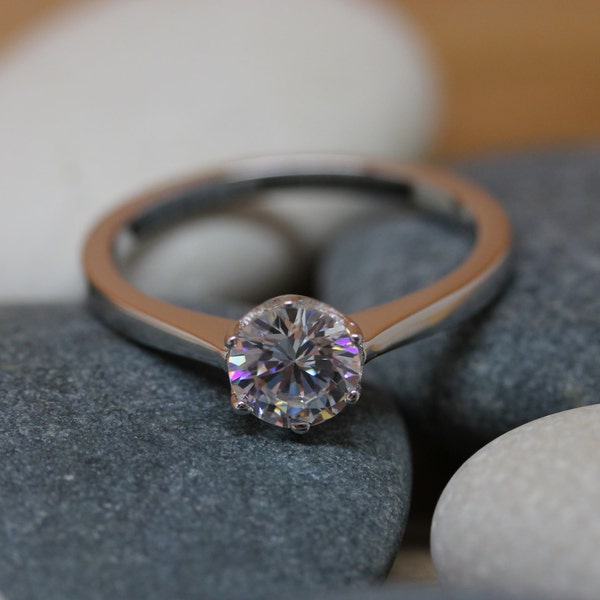 1ct Moissanite Solitaire ring available in white gold or titanium - engagement ring - hand made