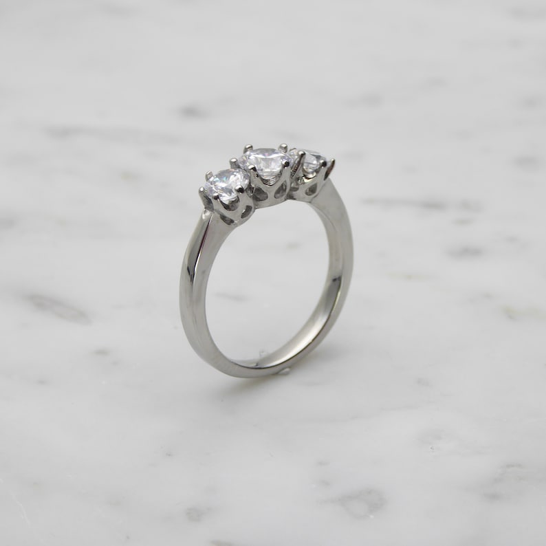 Genuine moissanite Vintage style 3 stone trilogy ring - engagement ring - wedding ring image 4