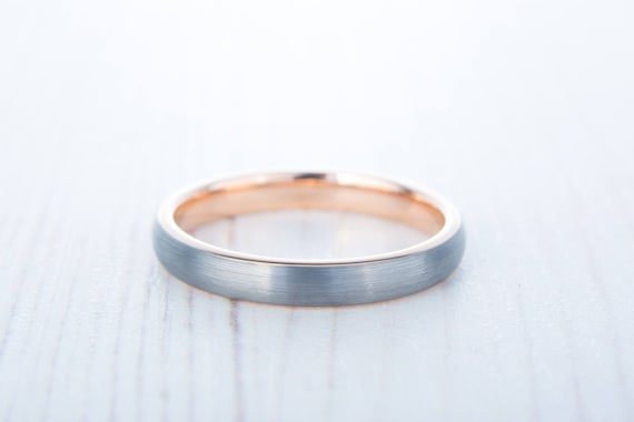 Fede Nuziale In Oro Rosa 14 Carati E Titanio Spazzolato Da 3