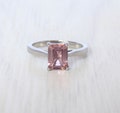 2ct Lab Morganite Emerald Cut Solitaire cathedral ring in Titanium or White Gold