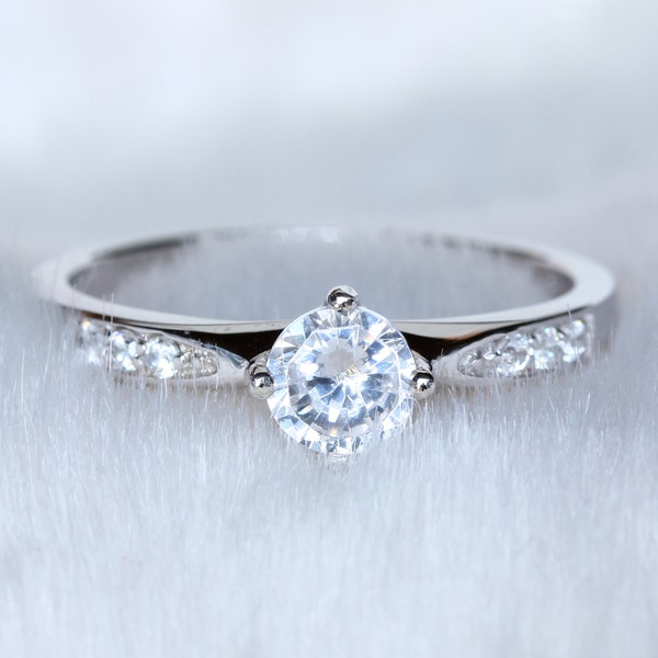 Natural white sapphire solitaire ring - Available in white gold or sterling silver - engagement ring - wedding ring