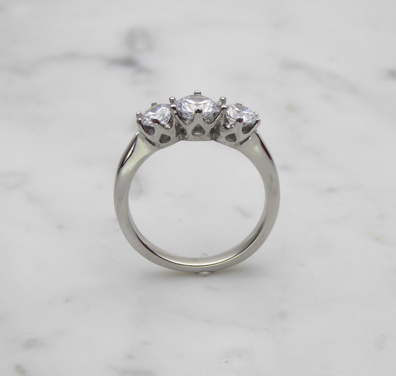 Genuine moissanite Vintage style 3 stone trilogy ring - engagement ring - wedding ring image 3