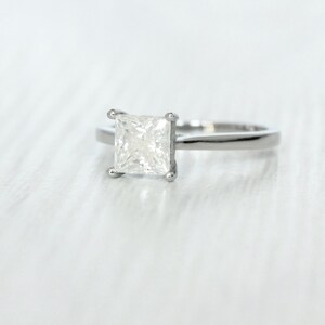 1ct Princess Cut Solitaire cathedral ring in Titanium or White Gold - Moissanite or Simulated diamond image 2