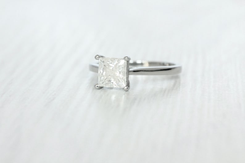 1ct Princess Cut Solitaire cathedral ring in Titanium or White Gold - Moissanite or Simulated diamond image 2