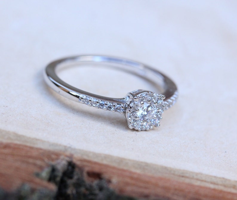 Natural White Sapphire Solitaire Engagement Ring Available in Sterling Silver or White Gold Handmade image 2