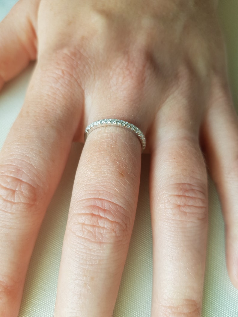 stacking ring wedding band handmade engagement ring 1.8mm wide Man Made Diamond Simulant Half Eternity ring in white gold or Silver