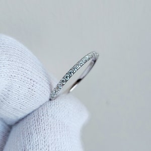 1.8mm wide Moissanite Half Eternity ring in Titanium, white gold or Silver stacking ring wedding band handmade engagement ring zdjęcie 2