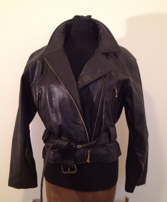 80’s Black Leather Moto Punk Biker Jacket S Maxim… - image 2