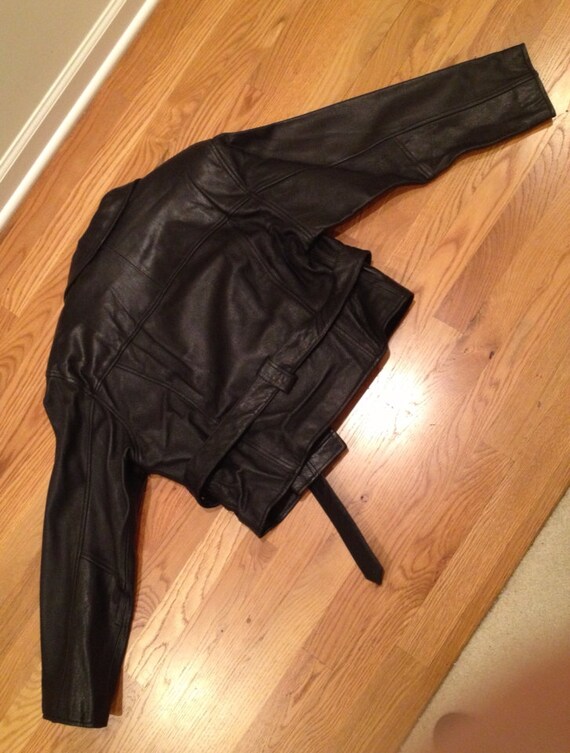 80’s Black Leather Moto Punk Biker Jacket S Maxim… - image 4