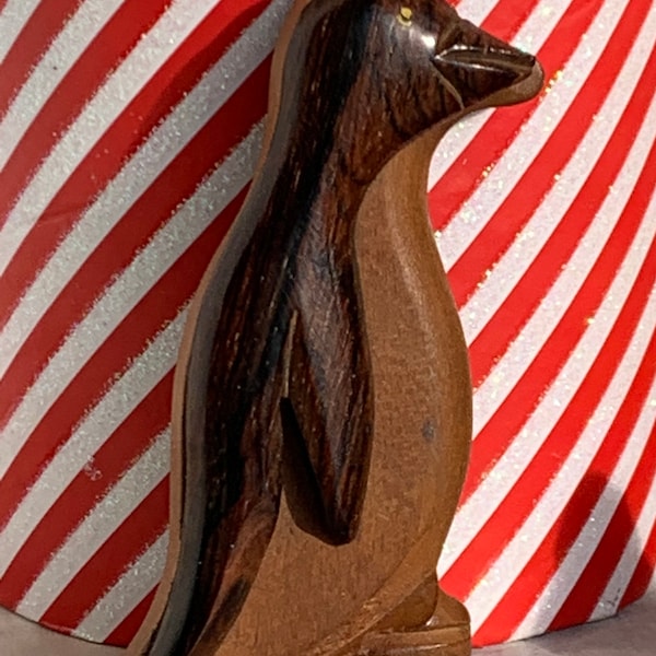 Bakelite Era Wooden Penguin Brooch Pin C-Clasp  2 Tone