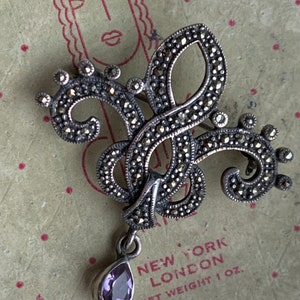 Marcasite Amethyst Sterling 925 Edwardian Style Brooch Pin