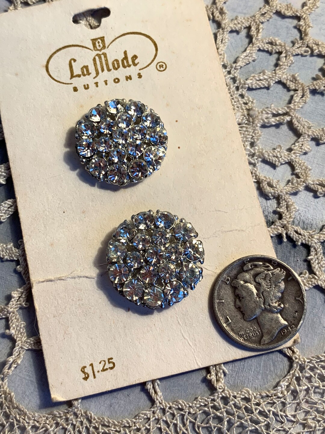 La Mode Rhinestone Vintage Carded Buttons 3/4” Silver Clear Metal - Etsy