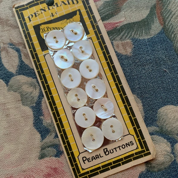 Antique PENIMAID Pearl Buttons Carded 12 count Early JC Penney