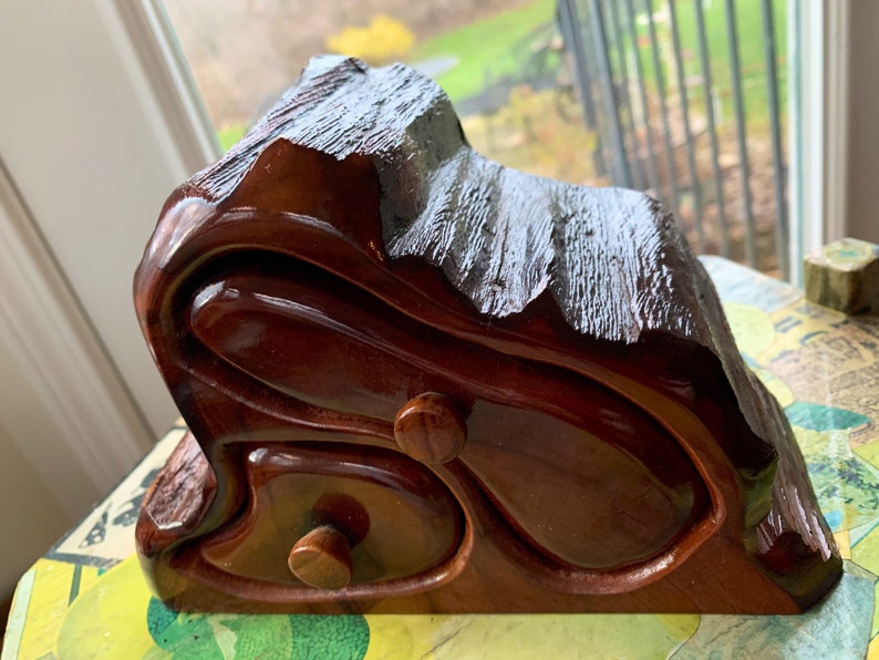 Bohemian Live Edge Stash or Jewelry Box Hand Carved 2 Drawer