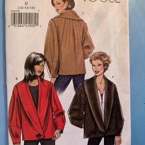 May include: Vogue pattern V8431 for jackets. The pattern features illustrations of three different jacket styles in red, brown, and black. The pattern size is D (12-14-16). The Vogue logo is visible in the upper right corner.