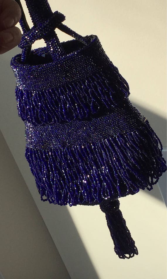 Spectacular 20's Flapper Fringed Midnight Blue Be… - image 1