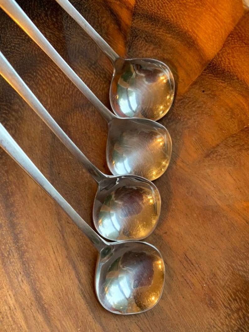 MCM EKCO Eterna Canoe Ice Cream Sunday Ice Tea Spoons ~ Unique Shape HTF Lot