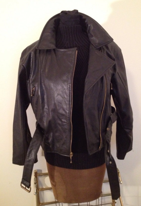 80’s Black Leather Moto Punk Biker Jacket S Maxim… - image 3