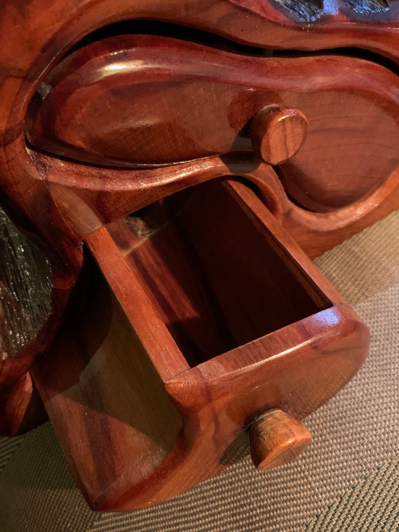 Bohemian Live Edge Stash or Jewelry Box Hand Carved 2 Drawer