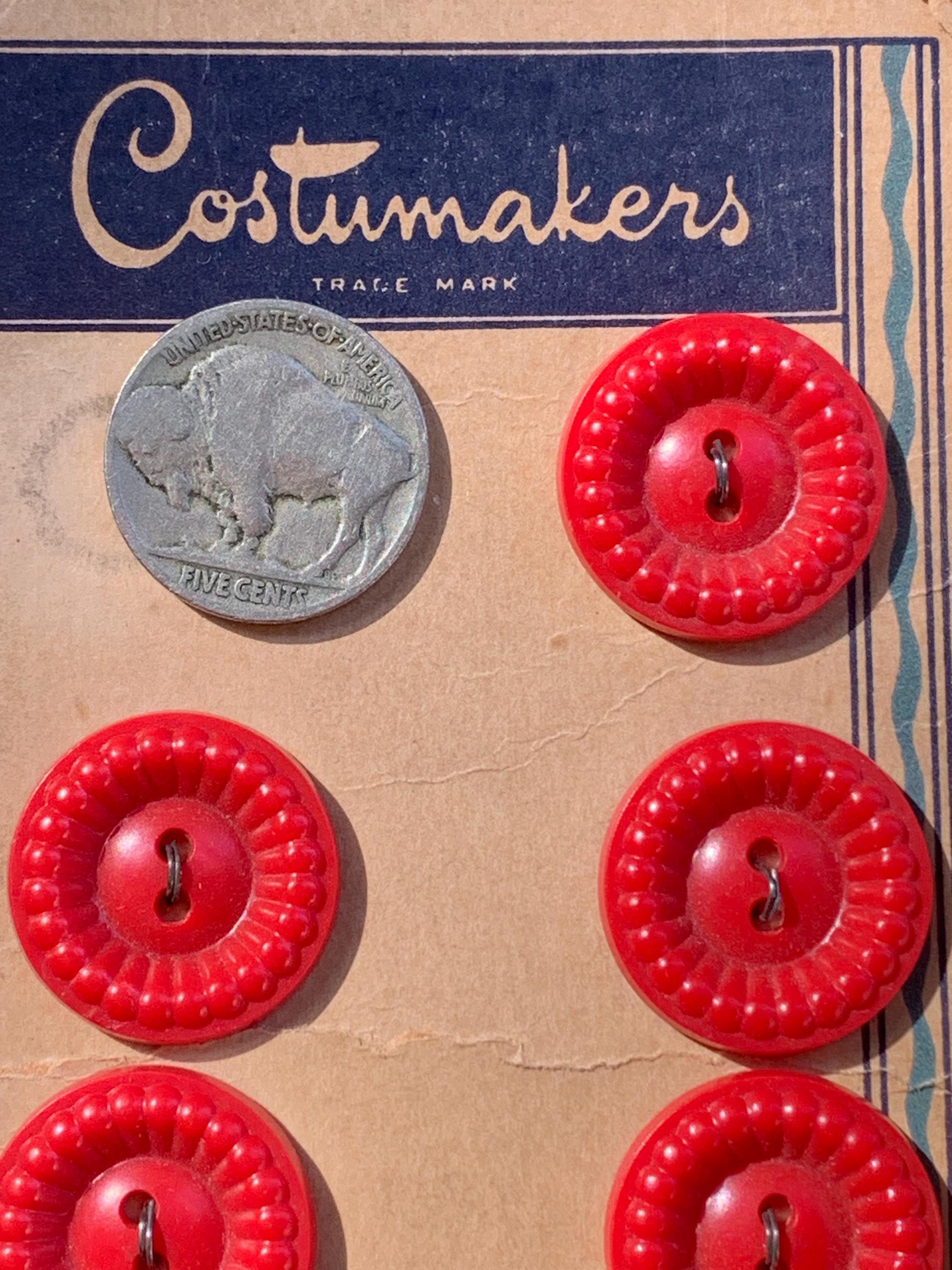 30’s 40’s Ridged Buttons Carded Red Set of 5 Plastic Housedress Style 7 ...