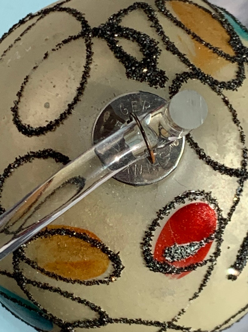 Vintage Shiny Brite Mercury Glass Moderne\u2019 Squiggle Stained Glass Mica 3 14\u201d