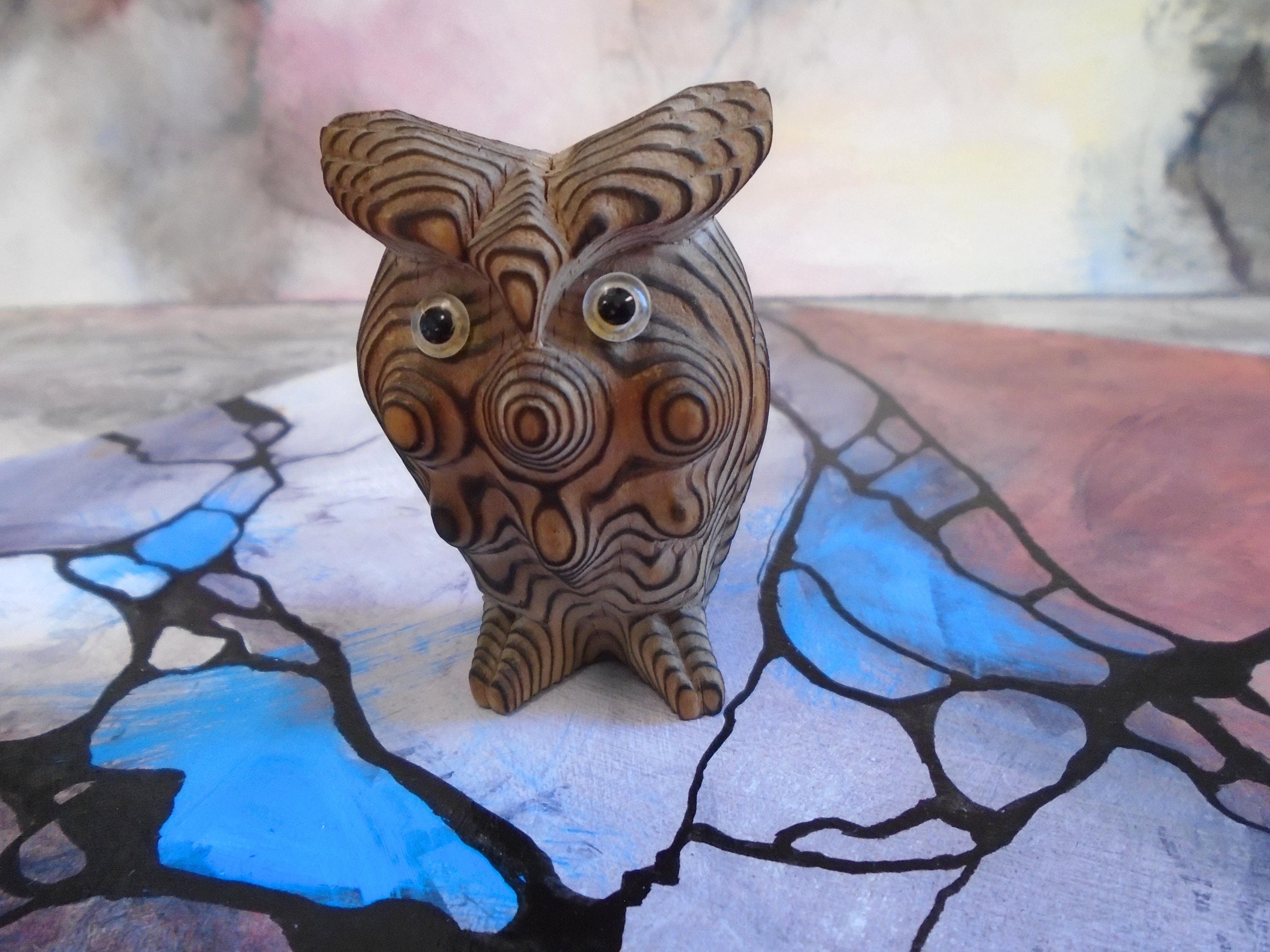 Owl Figurine Cryptomeria Carved Wood Shou Sugi Ban Japan 1950s