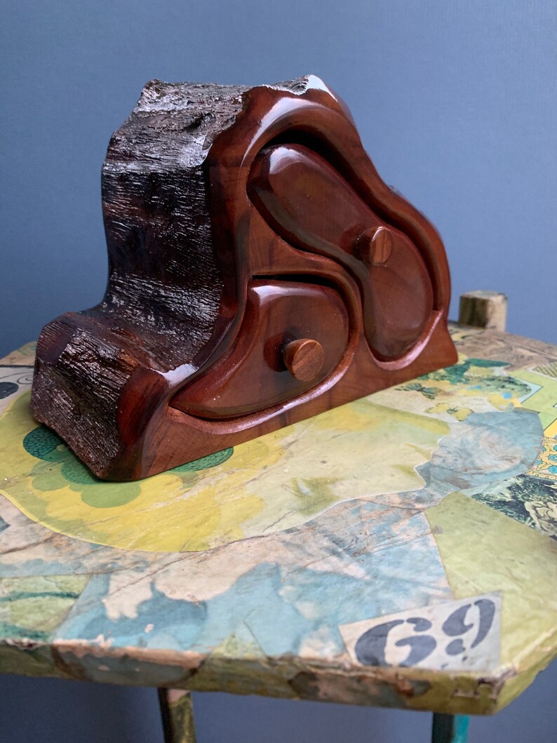 Bohemian Live Edge Stash or Jewelry Box Hand Carved 2 Drawer