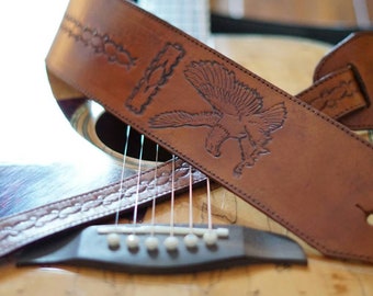 Guitar Strap / Handcrafted/ Hand Painted/ Hand Tooled / Leather Guitar Strap / Acoustic,  Electric, Bass Guitar Strap