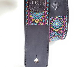 LEATHER Guitar Strap/Turquoise/Slate Gray/Pink Leather Guitar Strap... Acoustic Guitar Strap, Electric Guitar