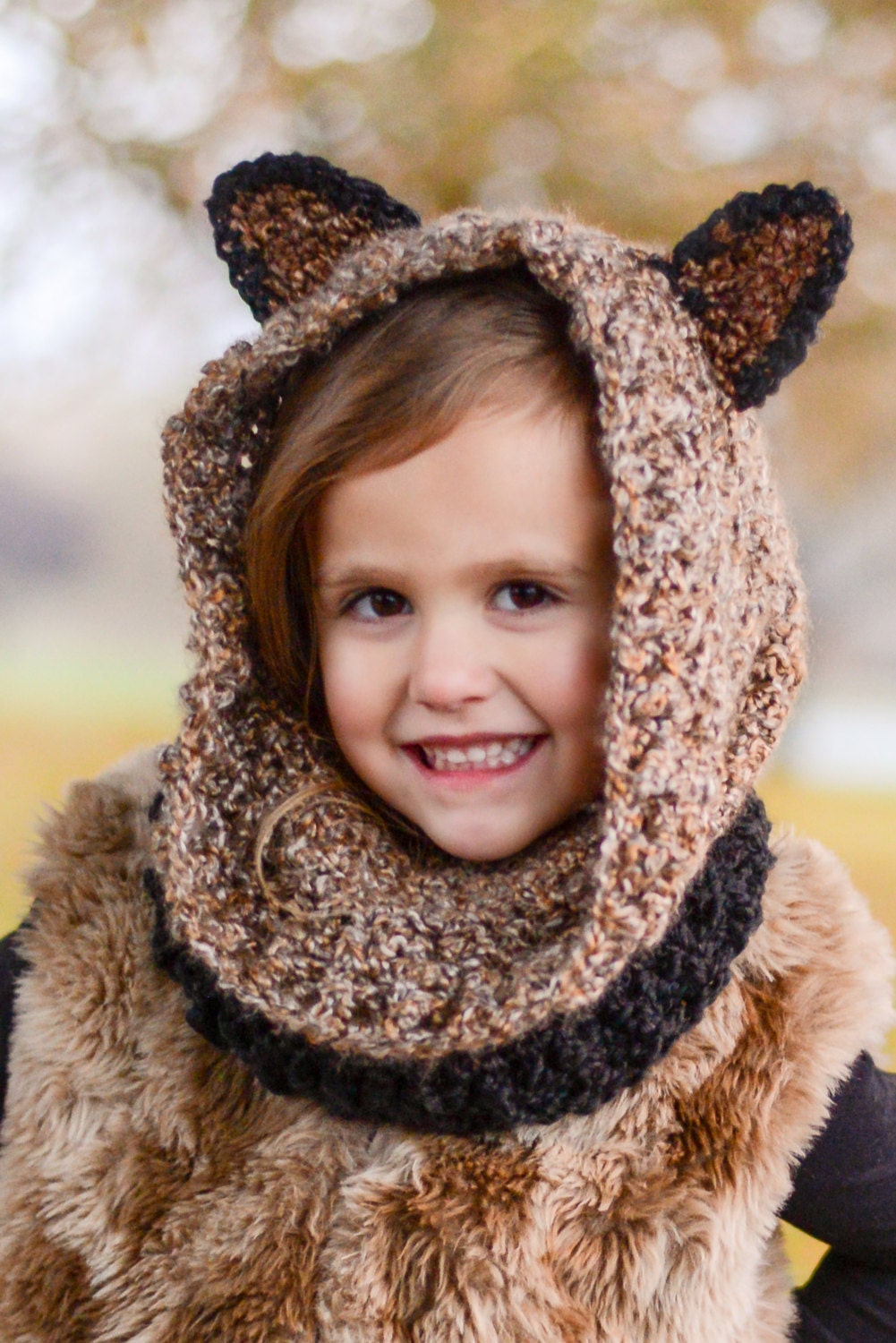 Soft Brown Raccoon Hood Chunky Crochet Hood Hooded Cowl Etsy