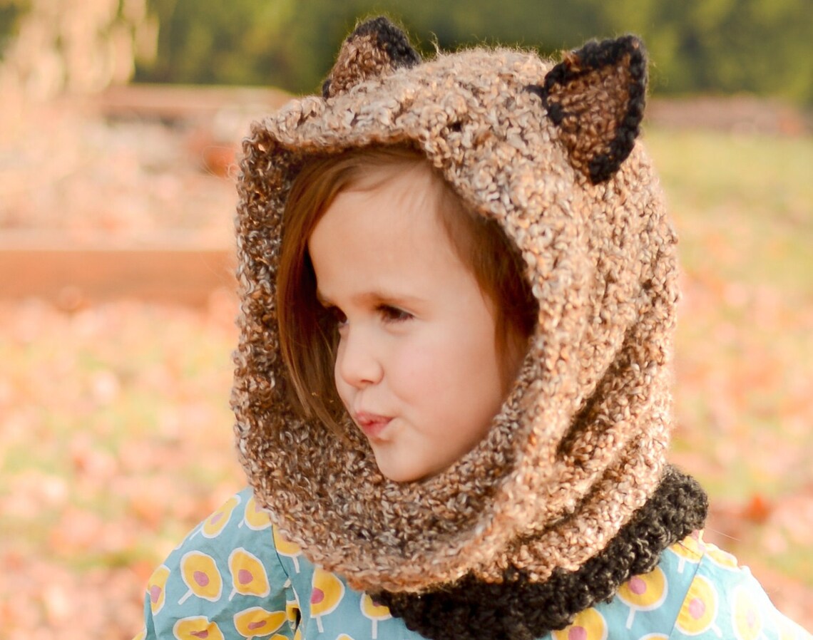 Soft Brown Raccoon Hood Chunky Crochet Hood Hooded Cowl Etsy