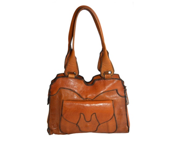 Vintage brown genuine leather purse bag handbag 30