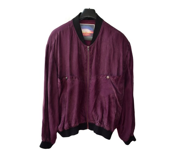 Vintage SILK FASHION Men Bomber Jacket Violet Purp