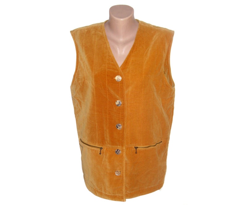 Vintage vest Women vest Pearl buttons Ocher vest Metal zipper