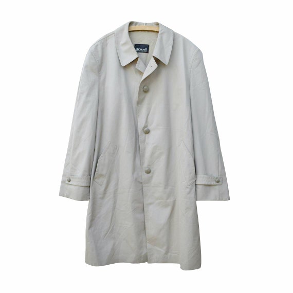 Vintage men trench coat / Beige Leather Buttons /