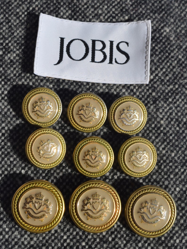 Set of 9 Buttons Vintage buttons Gold metal buttons Golden button Shank Button Women buttons Jobis