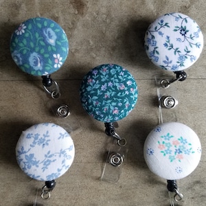 Blue floral badge reels for work or school IDs