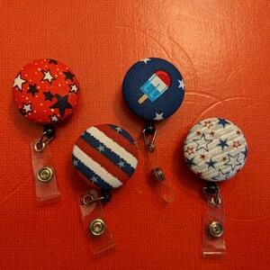 Red, White and Blue badge reels