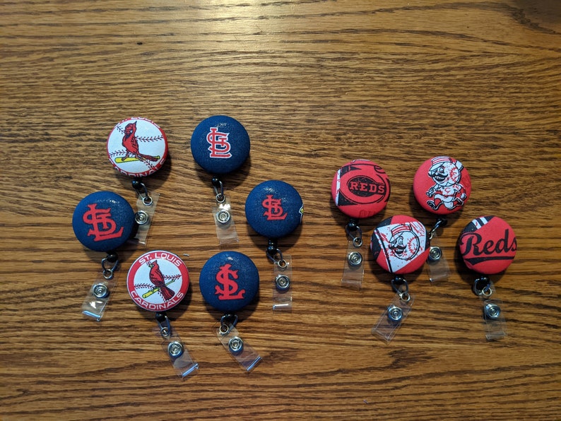 Baseball badge reels for work or school IDs
