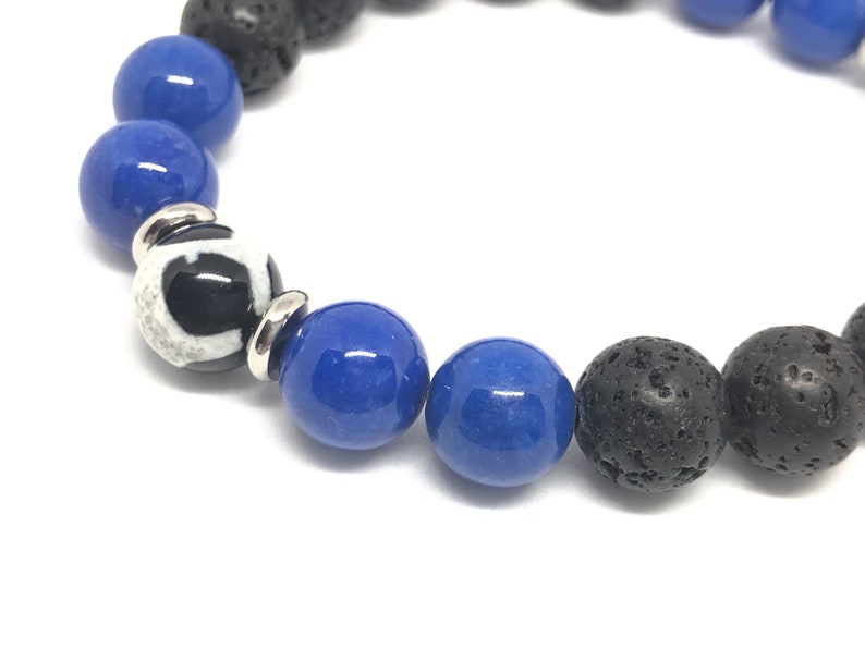 10mm Giraffe Agate Blue Riverstone Lava Beads with Stainless Steel