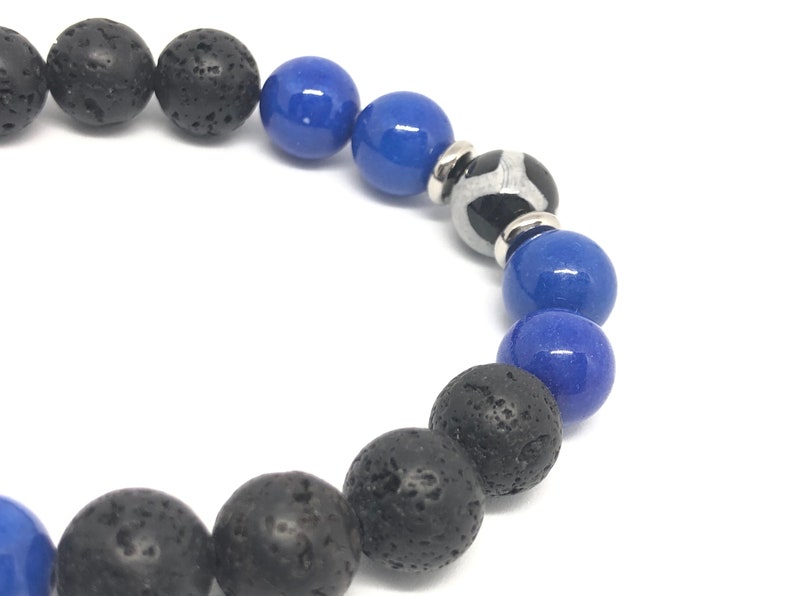 10mm Giraffe Agate Blue Riverstone Lava Beads with Stainless Steel