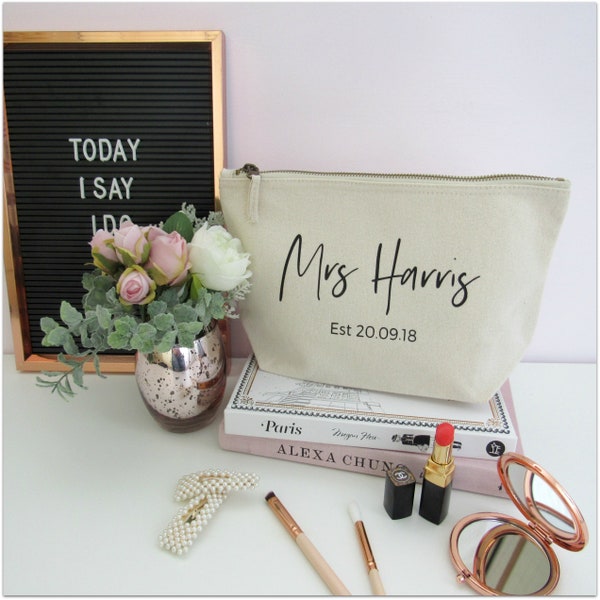 Personalised MRS Est Make Up Bag - Bride Make Up Bag - Unique Gift For The Bride - Bridal Shower Gift - Future Mrs Make Up Bag - New Bride