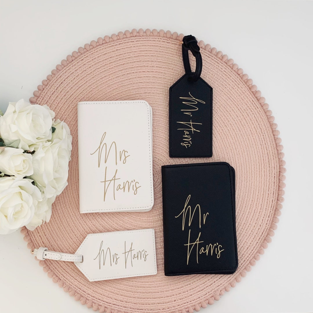 Personalised Mr & Mrs Passport Covers and Luggage Tags, Passport Cover