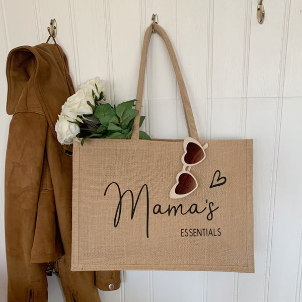 Mama's Essentials Natural Jute Shopping Bag - Mother's Day Gift, New Mum Gift, Mum Shopping Bag, Personalised Jute Bag, Mama Bag